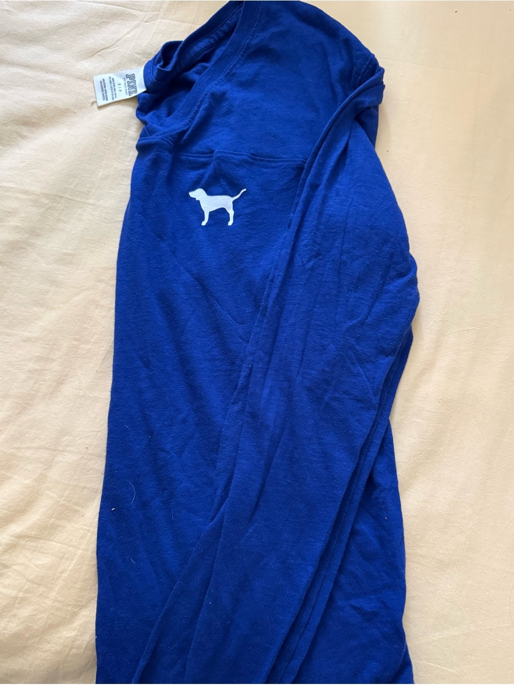 PINK Victoria's Secret Royal Blue Long Sleeve Tee with White Dog Logo